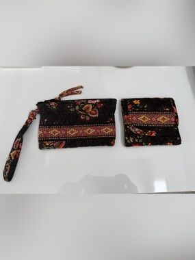 Vera Bradley Y2K Vintage Retired Print Chocolate Floral Wristlet and Wallet